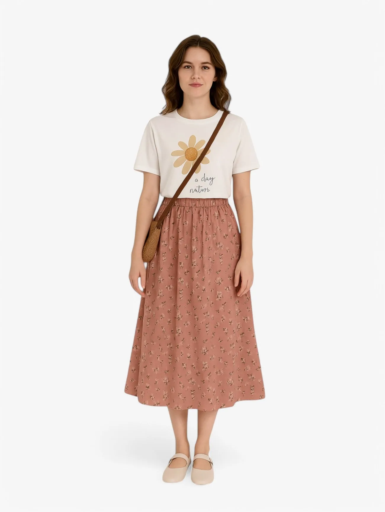 Jada | Women’s Print A Line Pull On Summer Midi Skirt
