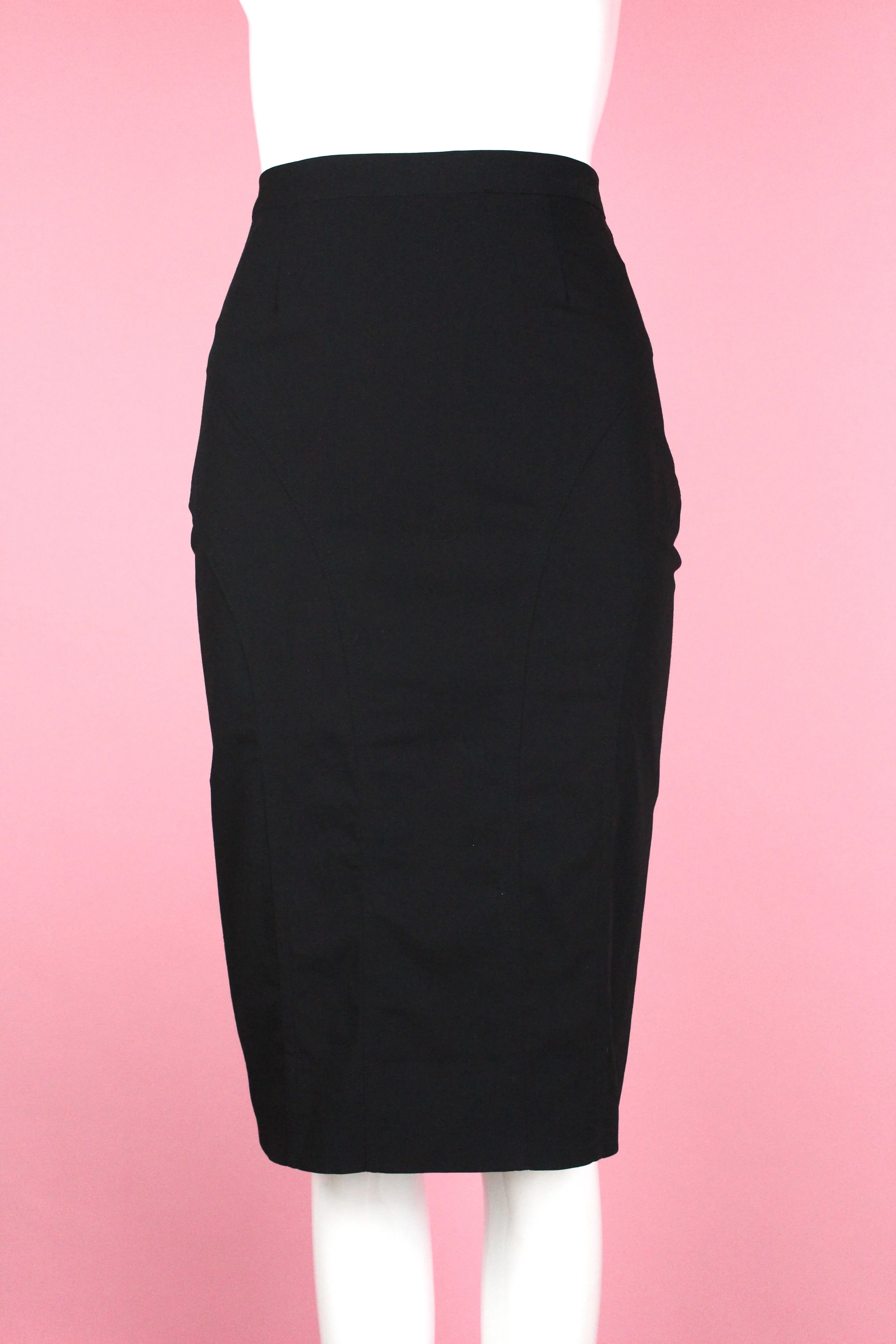 Jean Paul Gaultier Black Wool Stretch Pencil Skirt, c. 90's, 25 W