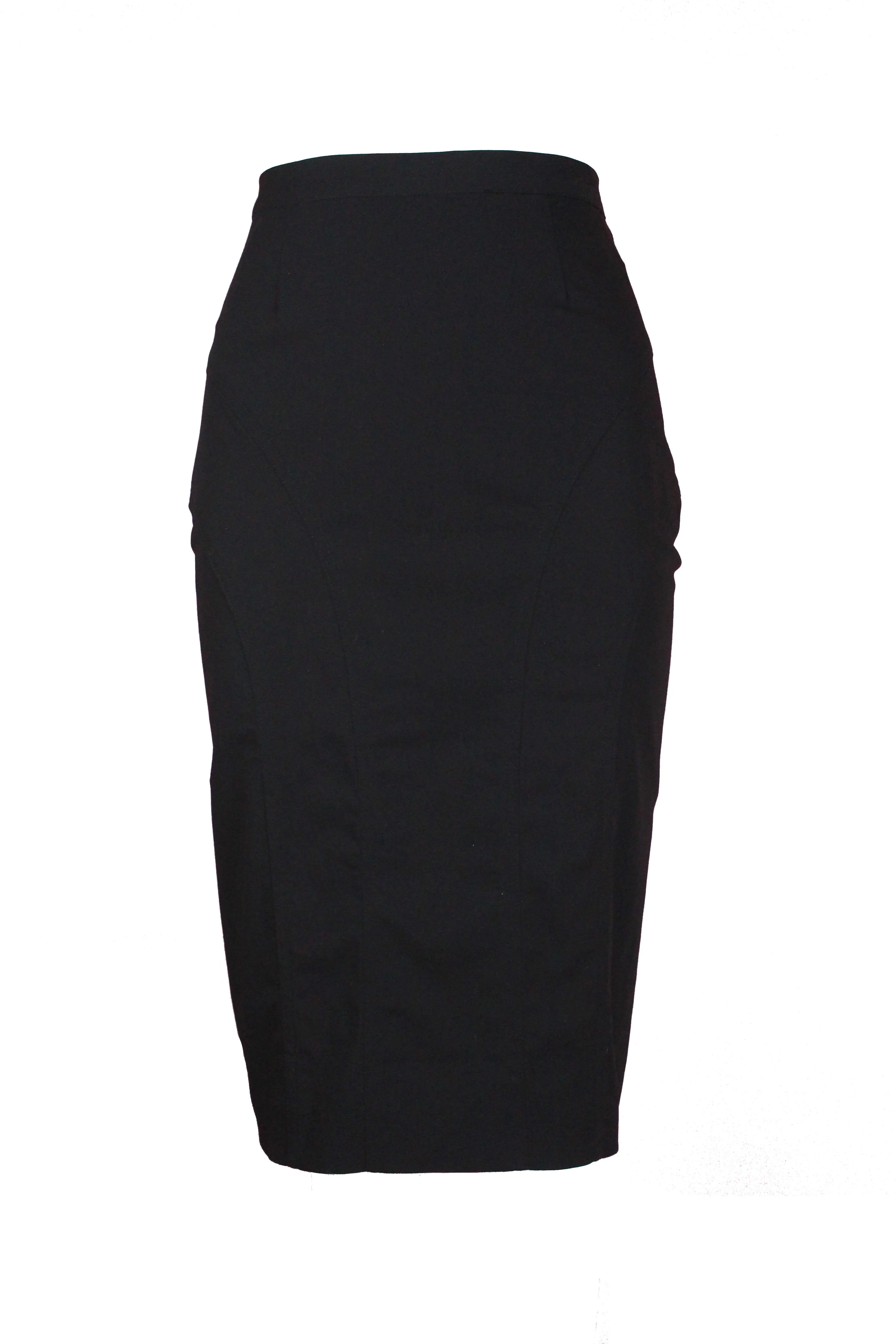 Jean Paul Gaultier Black Wool Stretch Pencil Skirt, c. 90's, 25 W