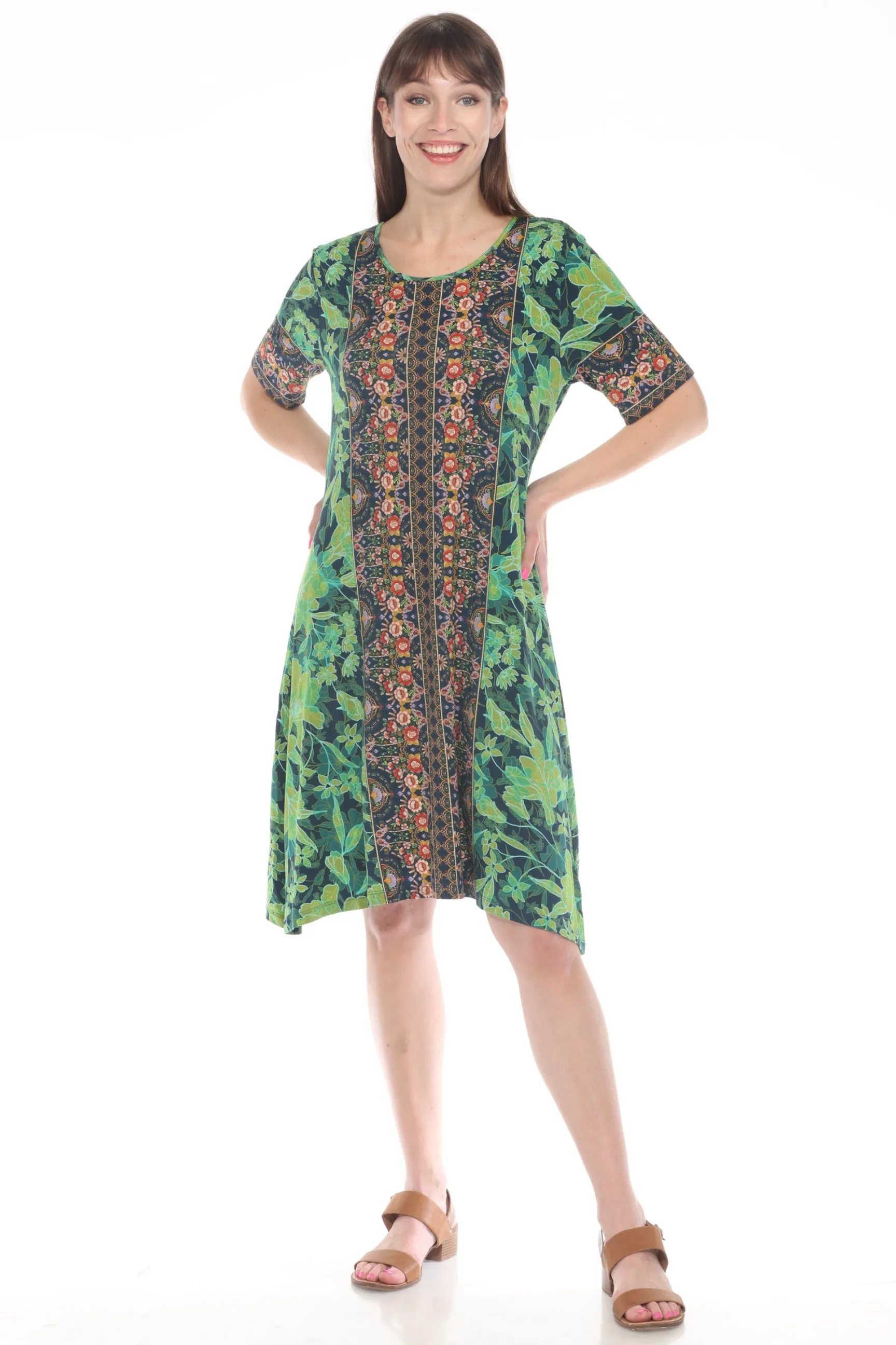 Johnny Was Green Hirz Tali Floral Swing Dress R33623-EK