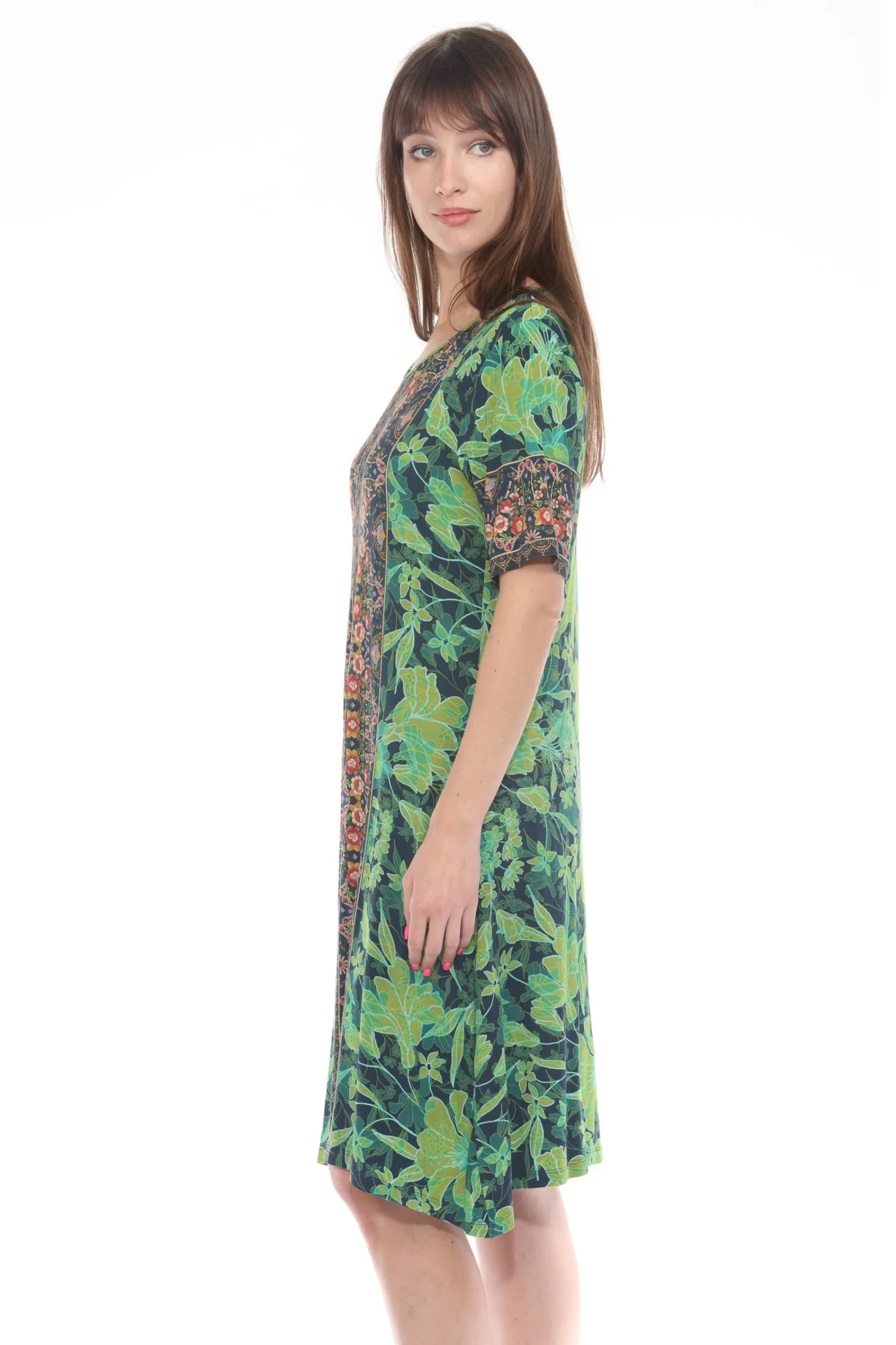 Johnny Was Green Hirz Tali Floral Swing Dress R33623-EK