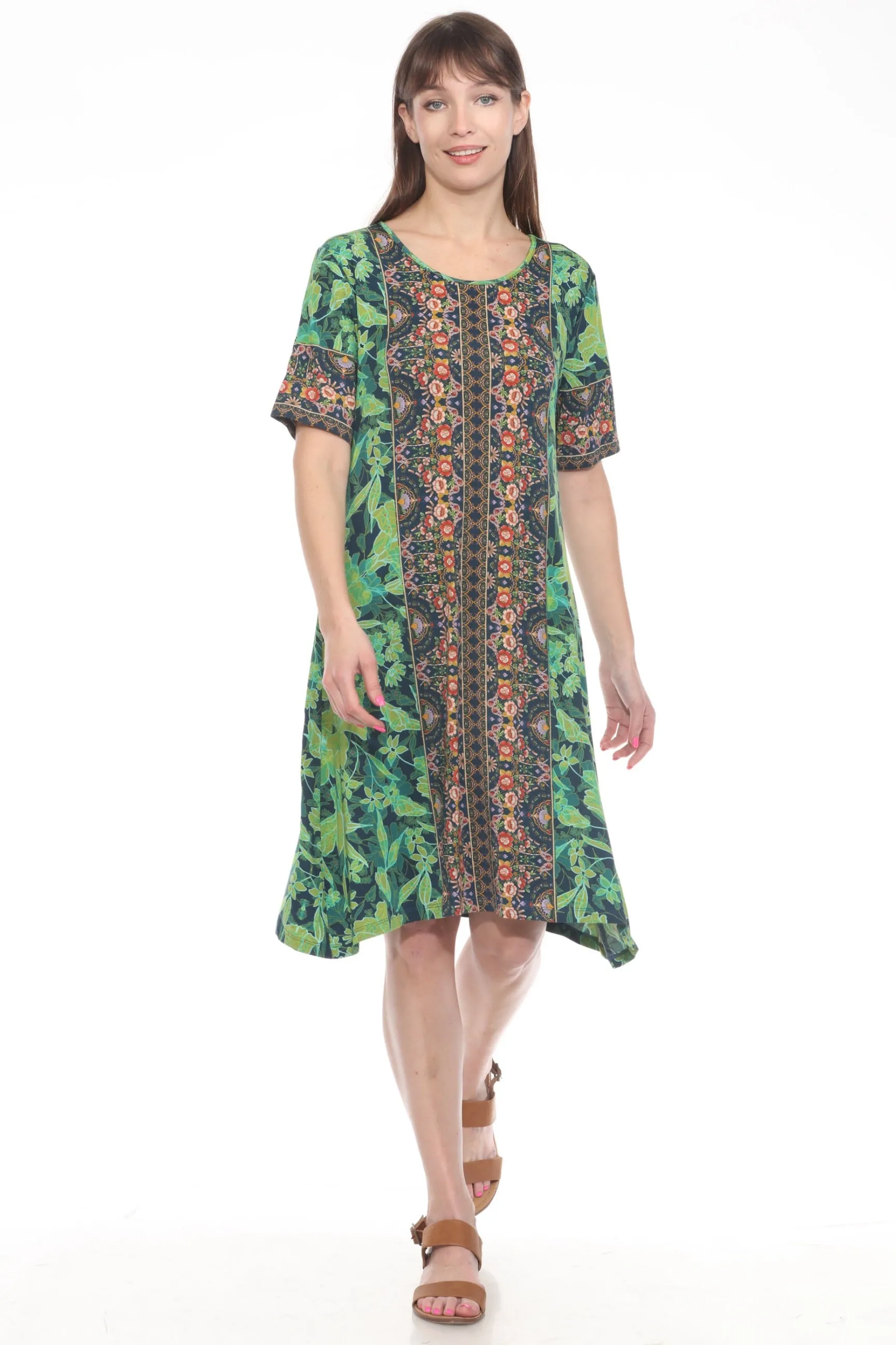Johnny Was Green Hirz Tali Floral Swing Dress R33623-EK