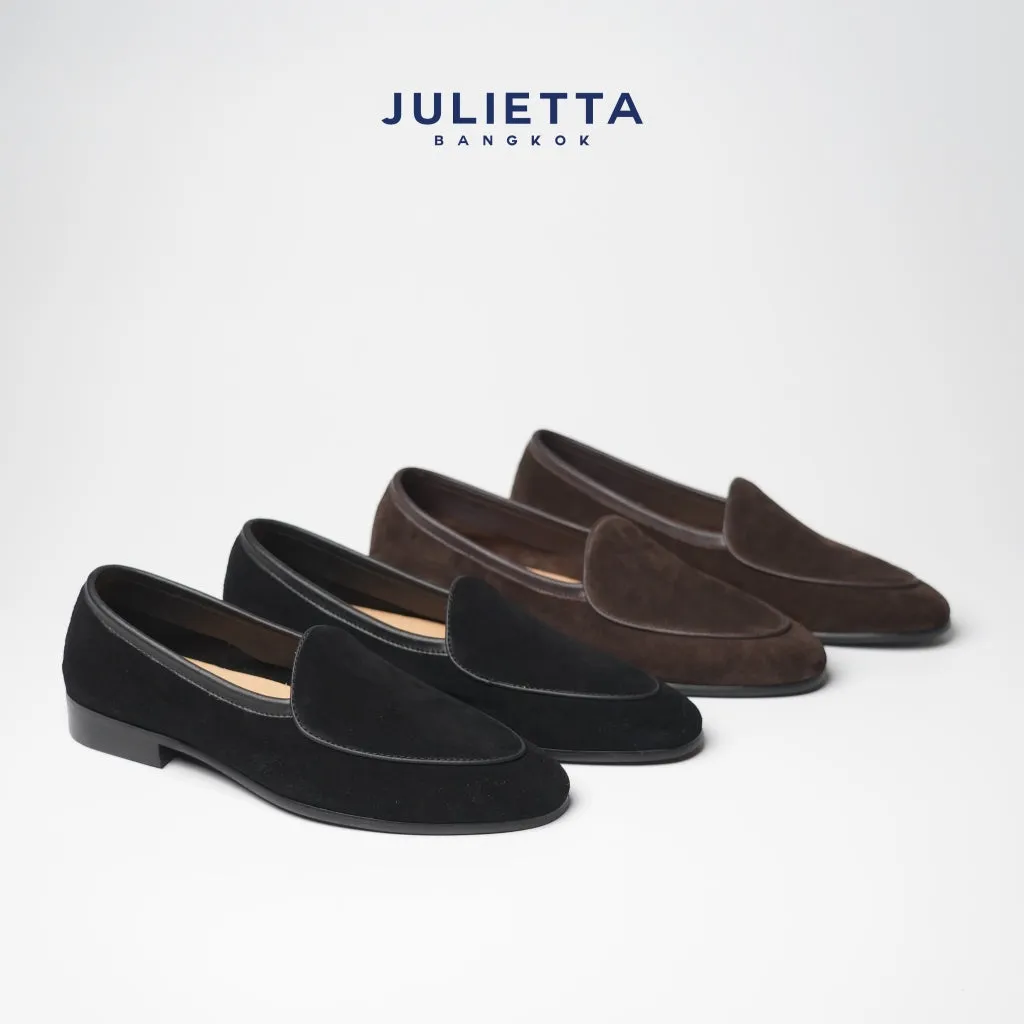 JULIETTA - Belgian Loafer Suede : Black (Unlined)