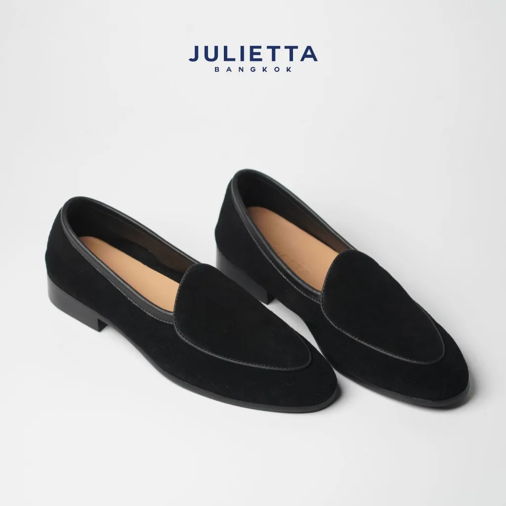 JULIETTA - Belgian Loafer Suede : Black (Unlined)