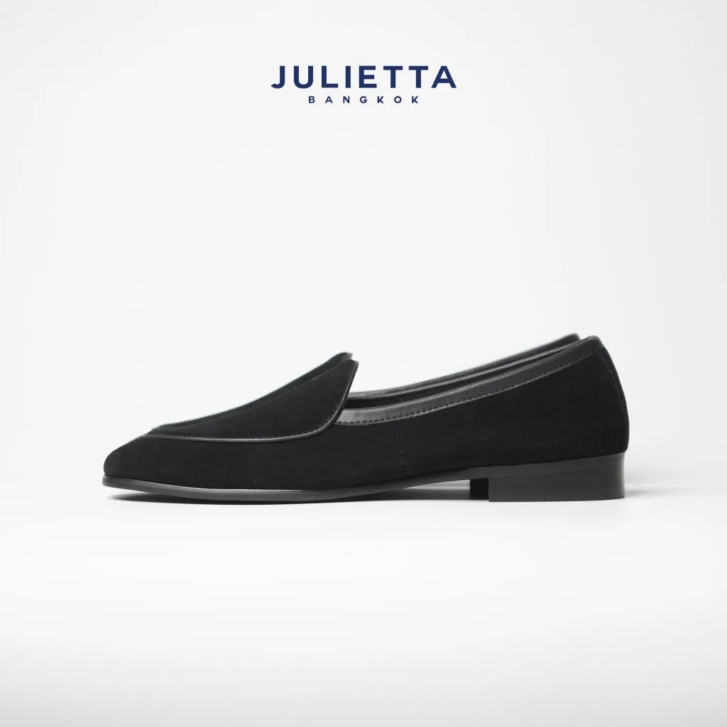 JULIETTA - Belgian Loafer Suede : Black (Unlined)