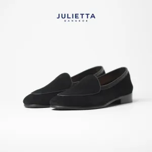 JULIETTA - Belgian Loafer Suede : Black (Unlined)
