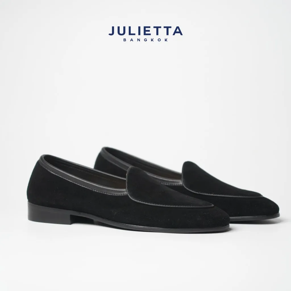 JULIETTA - Belgian Loafer Suede : Black (Unlined)