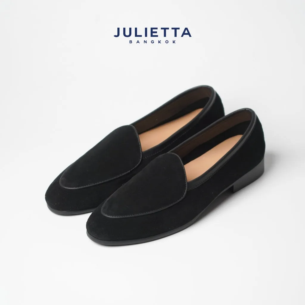 JULIETTA - Belgian Loafer Suede : Black (Unlined)