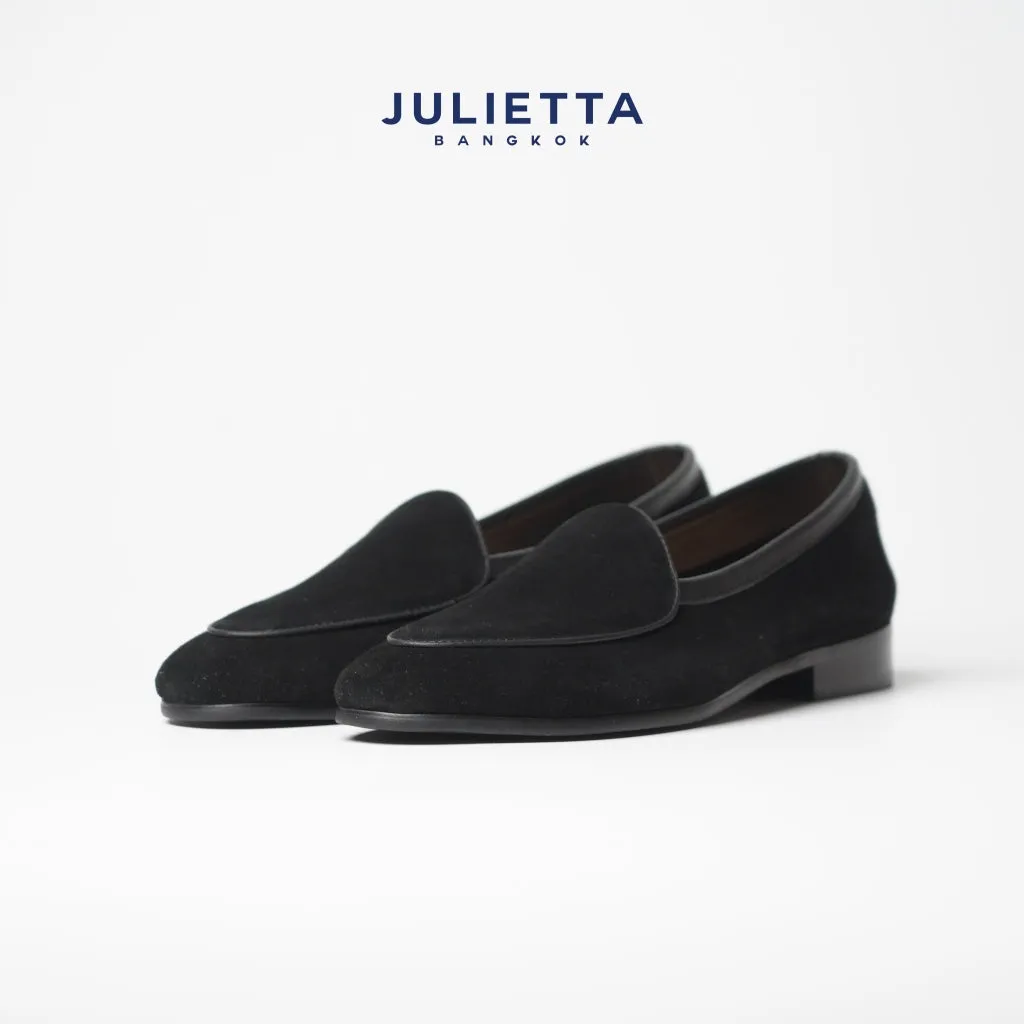 JULIETTA - Belgian Loafer Suede : Black (Unlined)