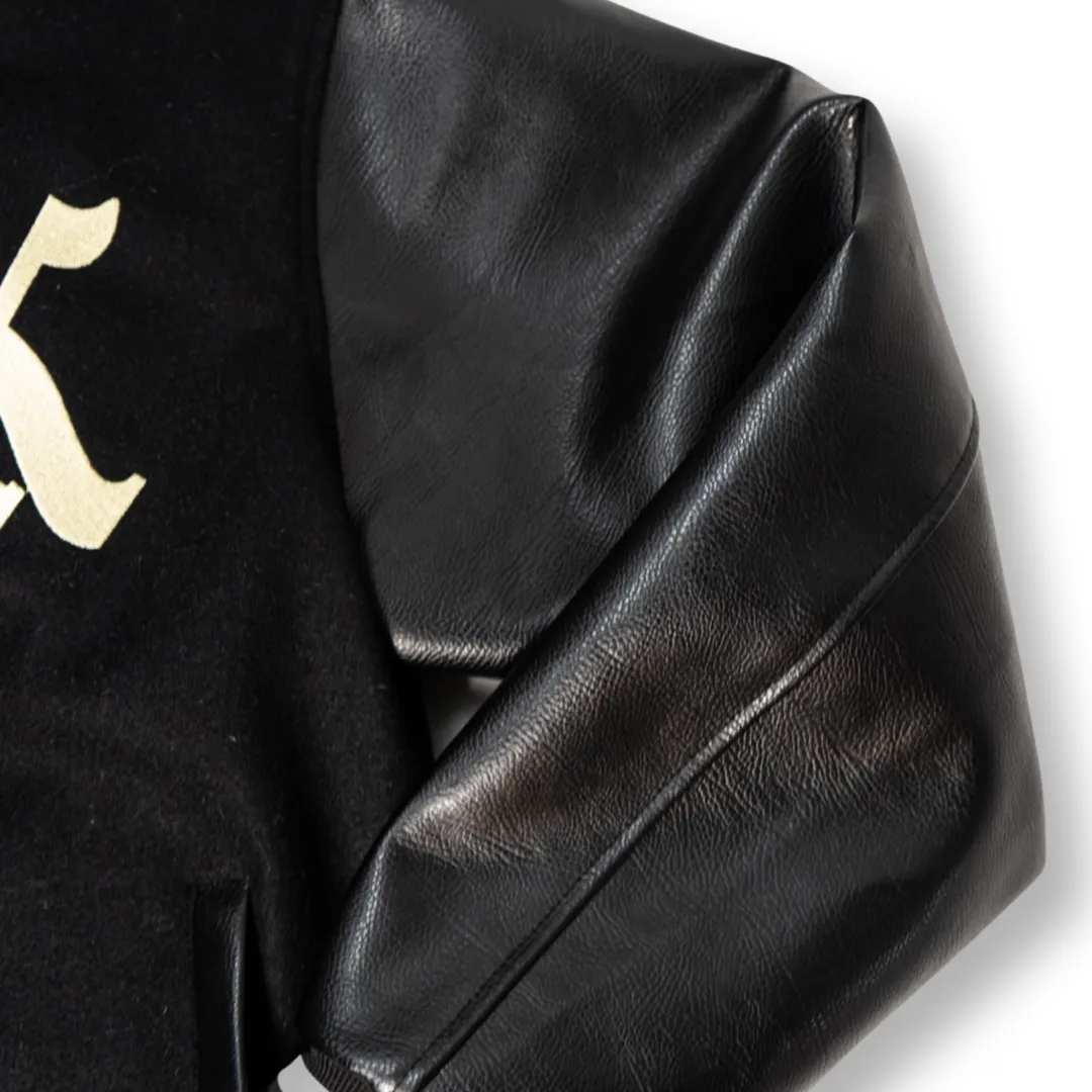 Kilo Varsity Jacket Genuine Leather Sleeves(Black)