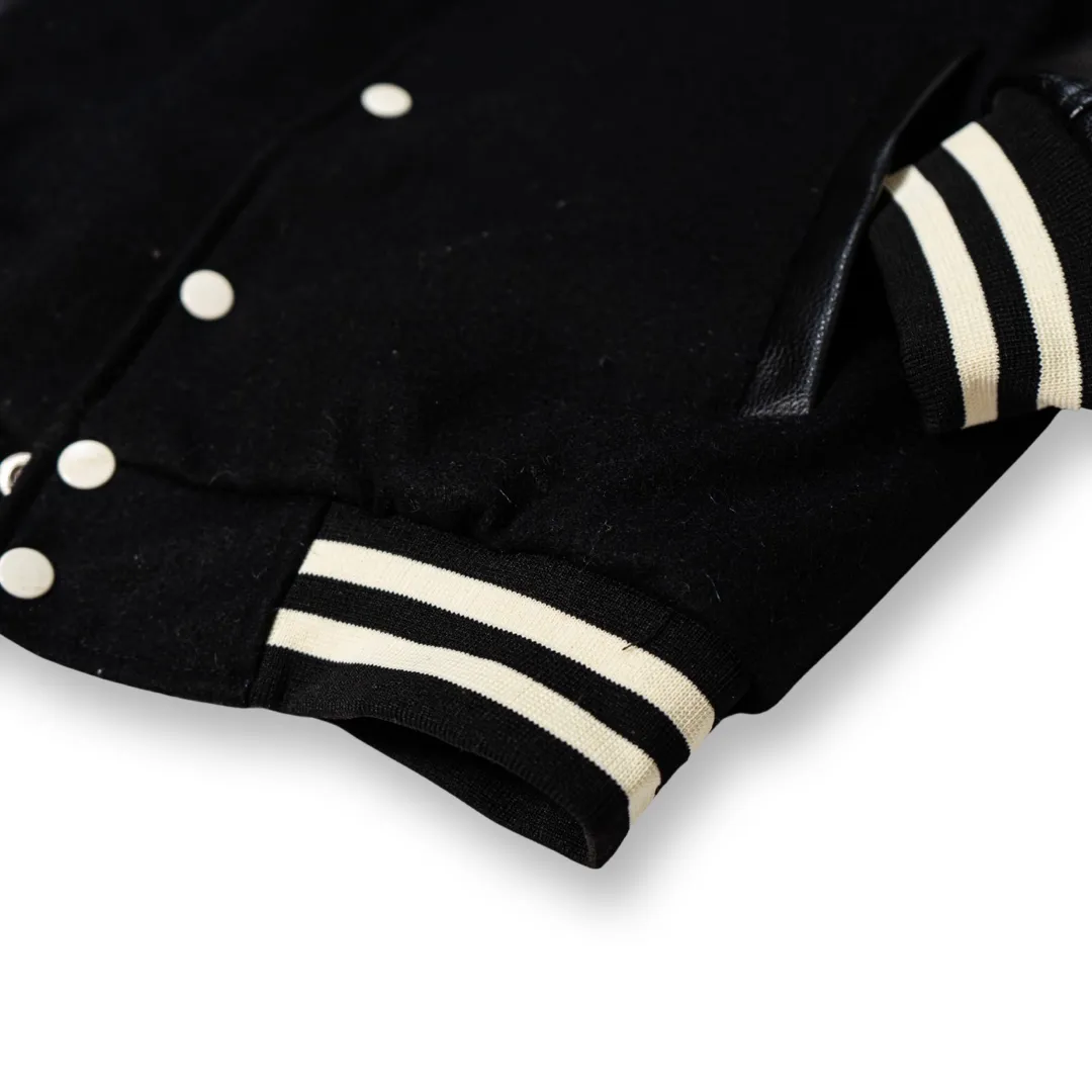 Kilo Varsity Jacket Genuine Leather Sleeves(Black)