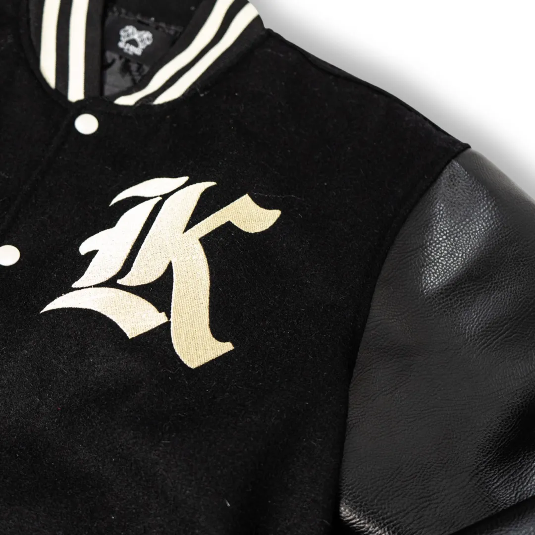 Kilo Varsity Jacket Genuine Leather Sleeves(Black)