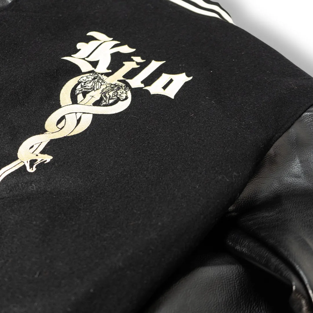 Kilo Varsity Jacket Genuine Leather Sleeves(Black)