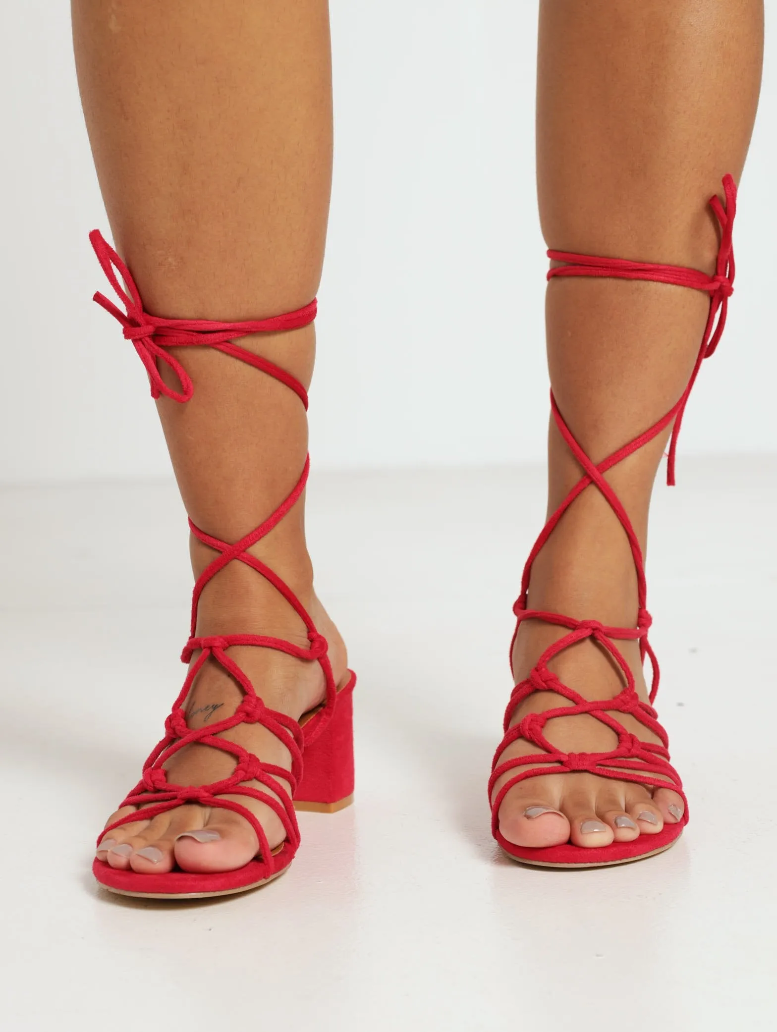 Knotted Strappy Lace-Up Sandal - Cerise