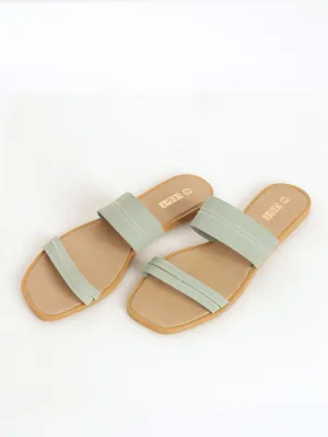 Ladies Strappy Vamp With Big Strap Mule Sandal - Sage