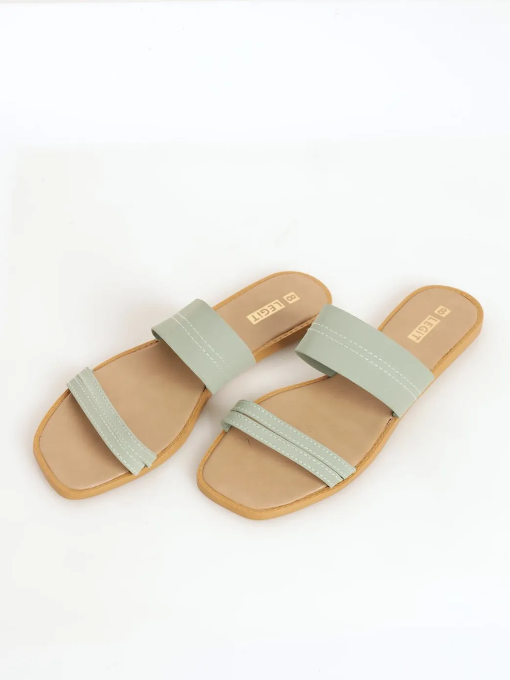 Ladies Strappy Vamp With Big Strap Mule Sandal - Sage