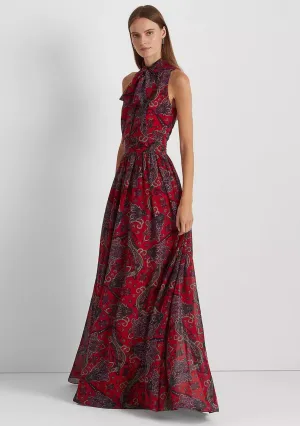 Lauren Ralph Lauren Womens Paisley Tie-Neck Georgette Gown 253882091001