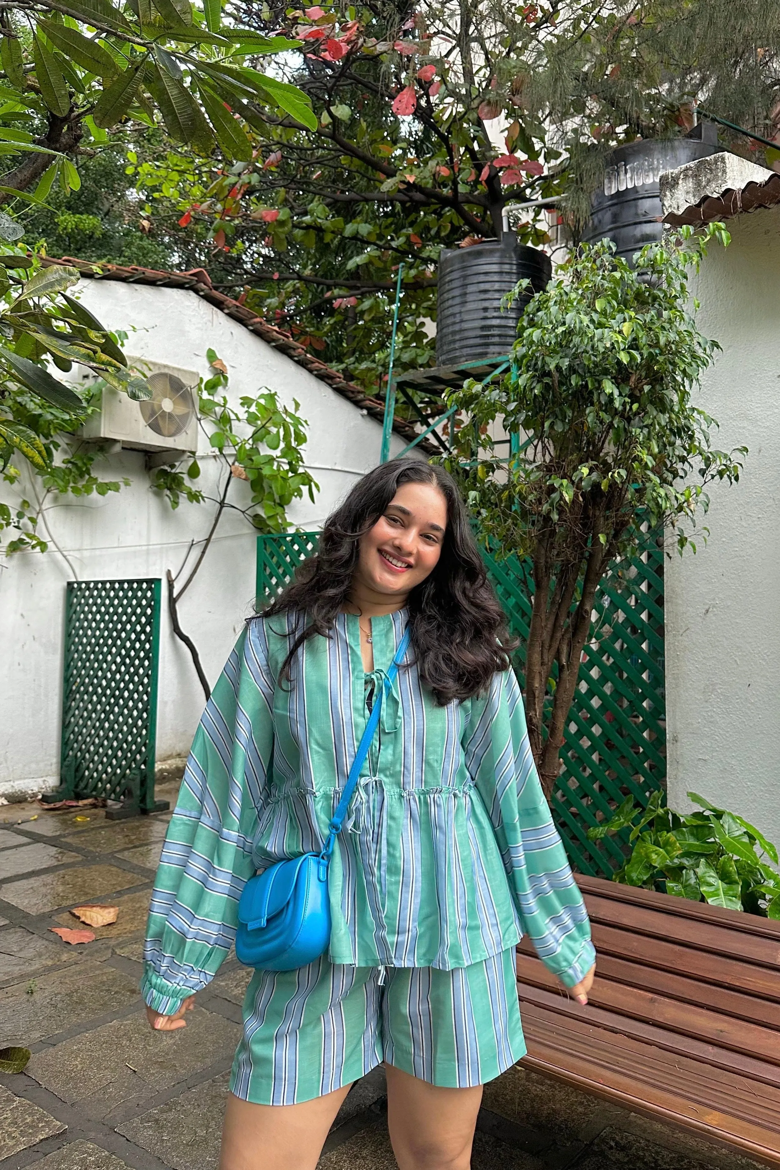 Laxmi Shetty in Minty Stripes Coord Set