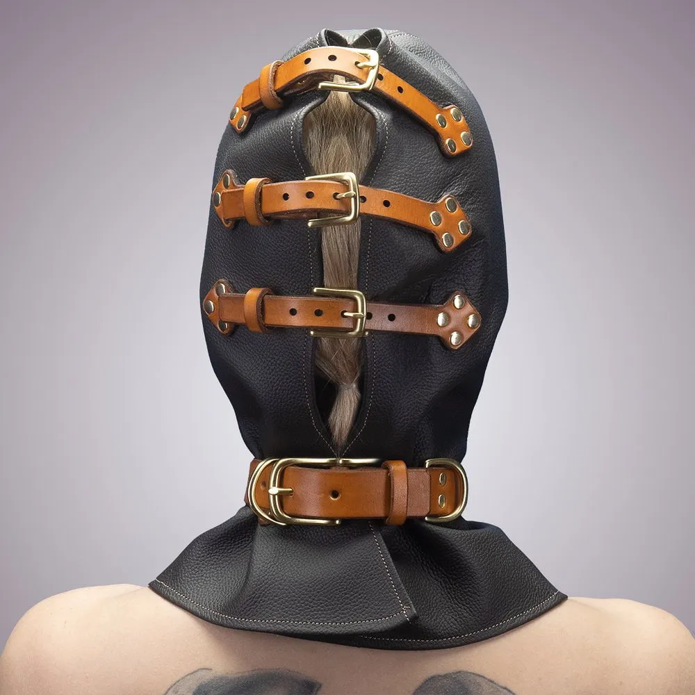Leather Bondage Hood with Collar
