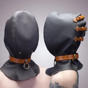 Leather Bondage Hood with Collar