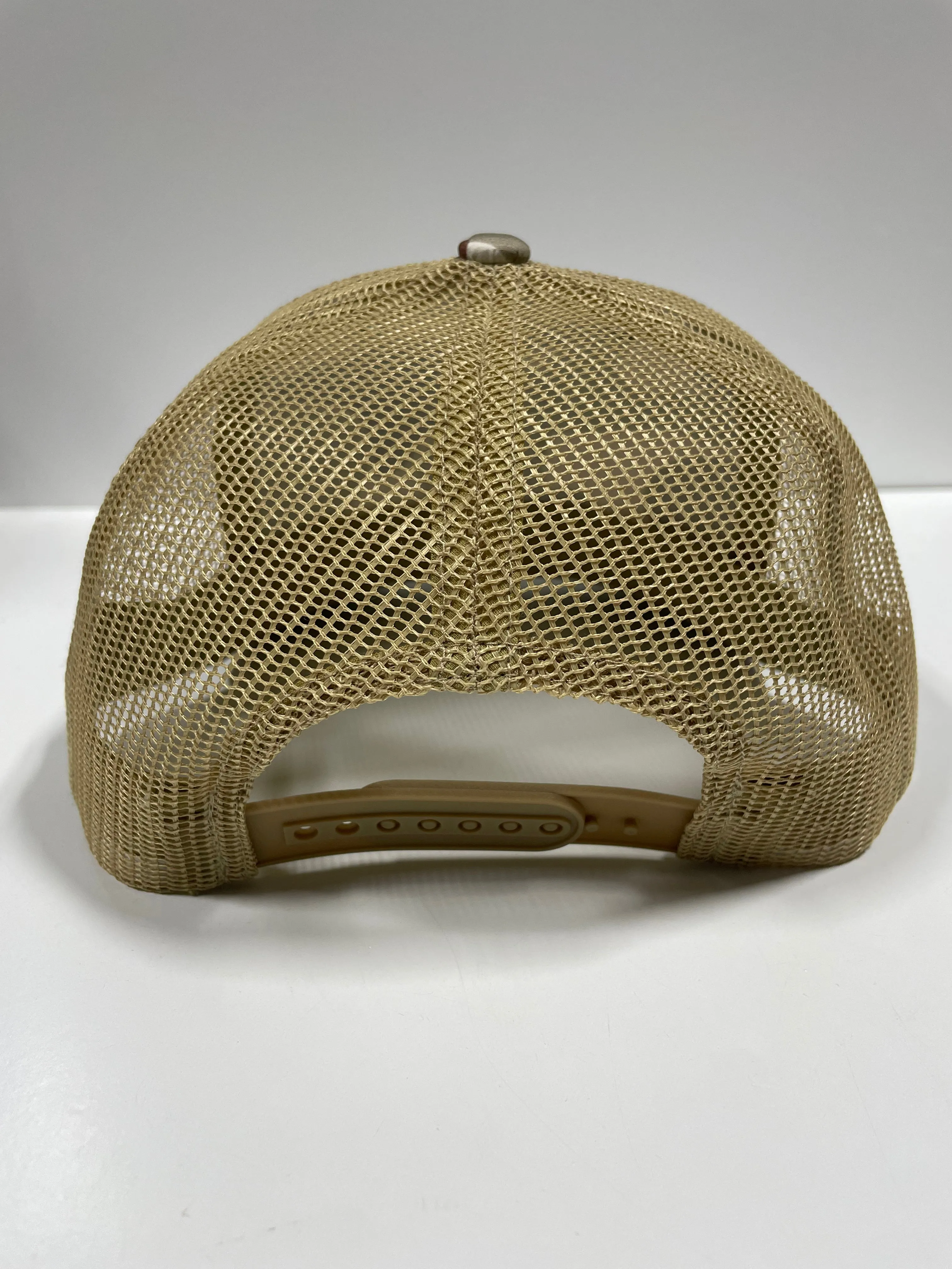 Leather head hat co state of Georgia genuine leather sewn on a Camo mesh trucker SnapBack hat cap