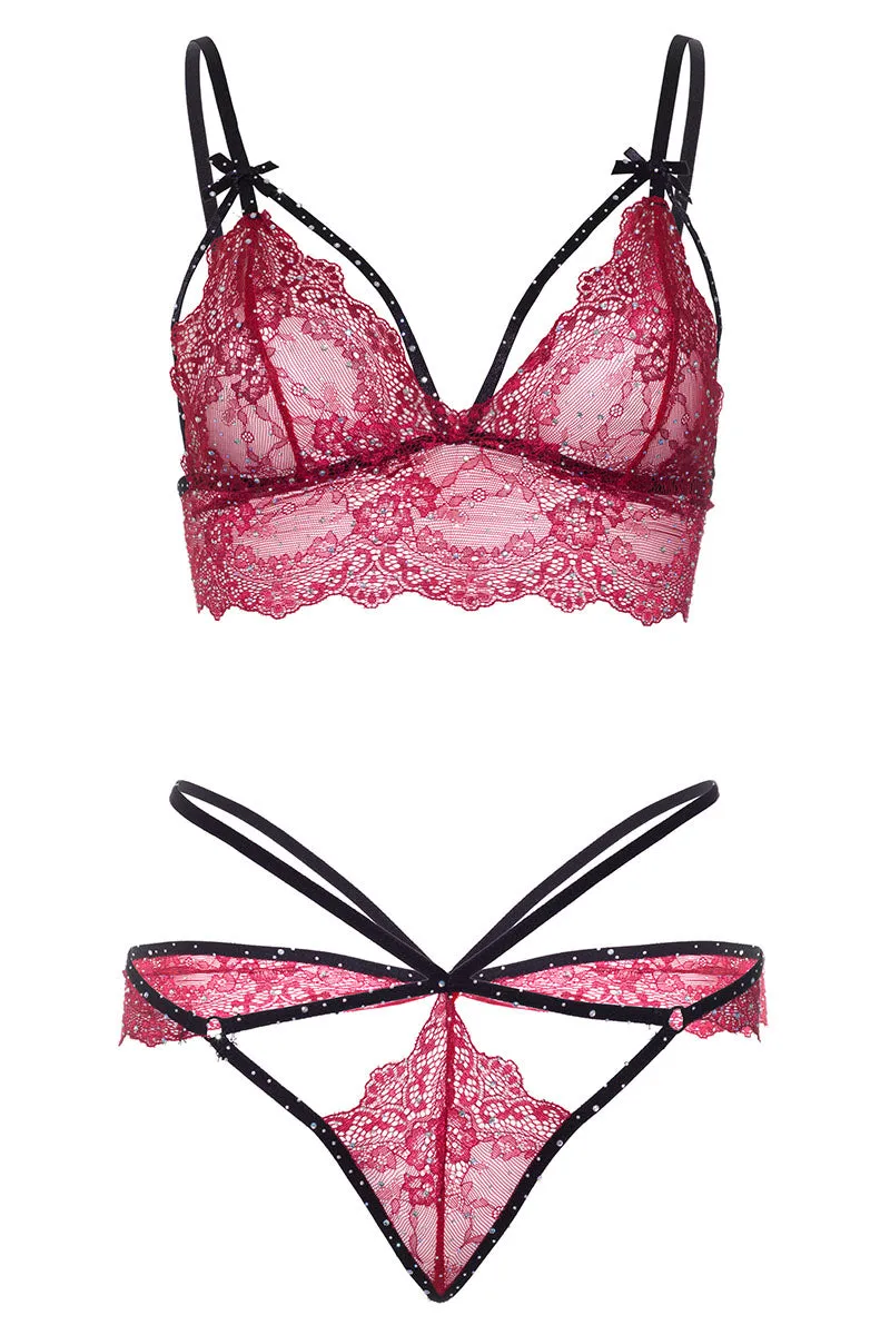 Leg Avenue Strappy Bralette and G-string Burgundy
