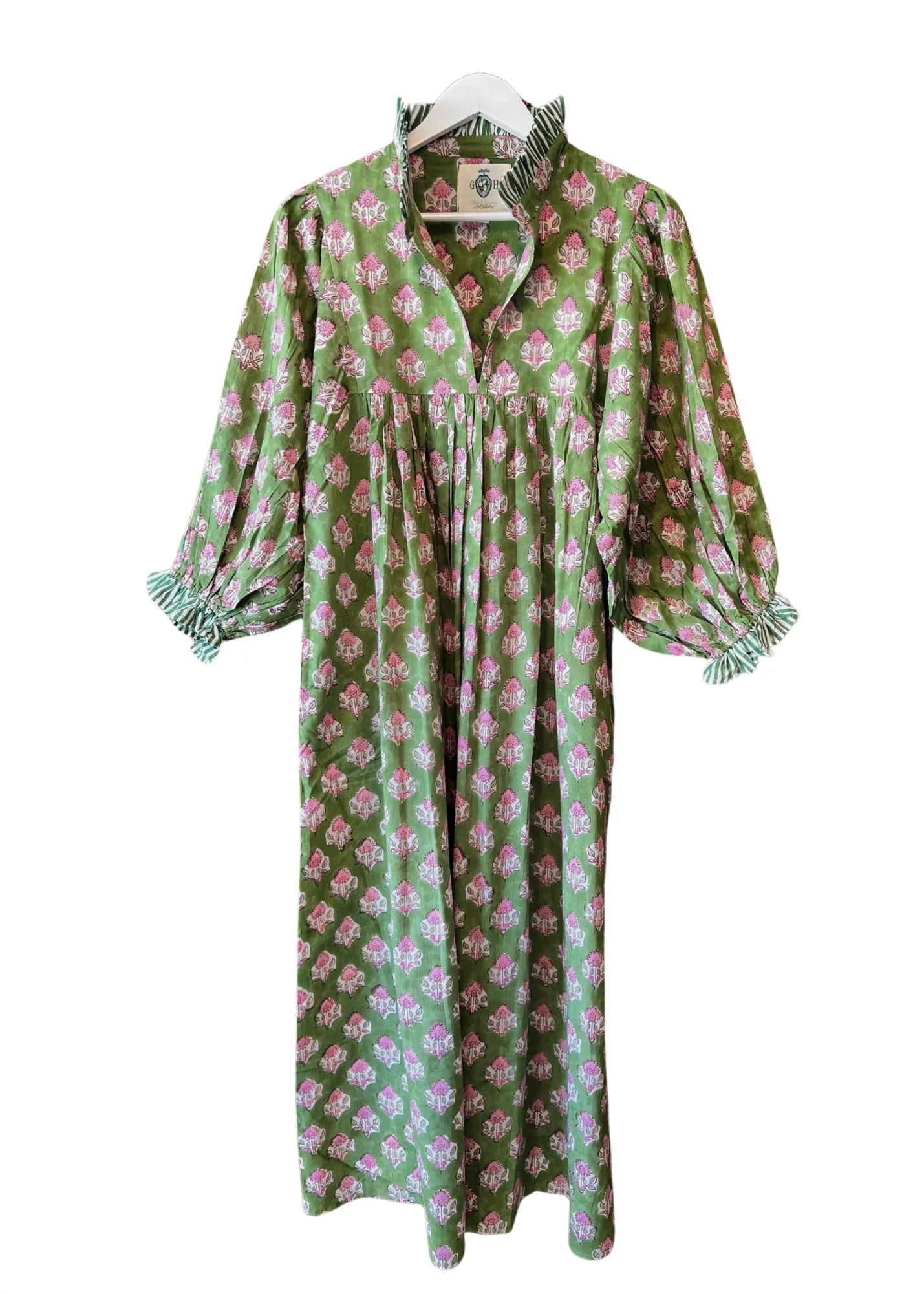 Lillie caftan maxi dress green block print