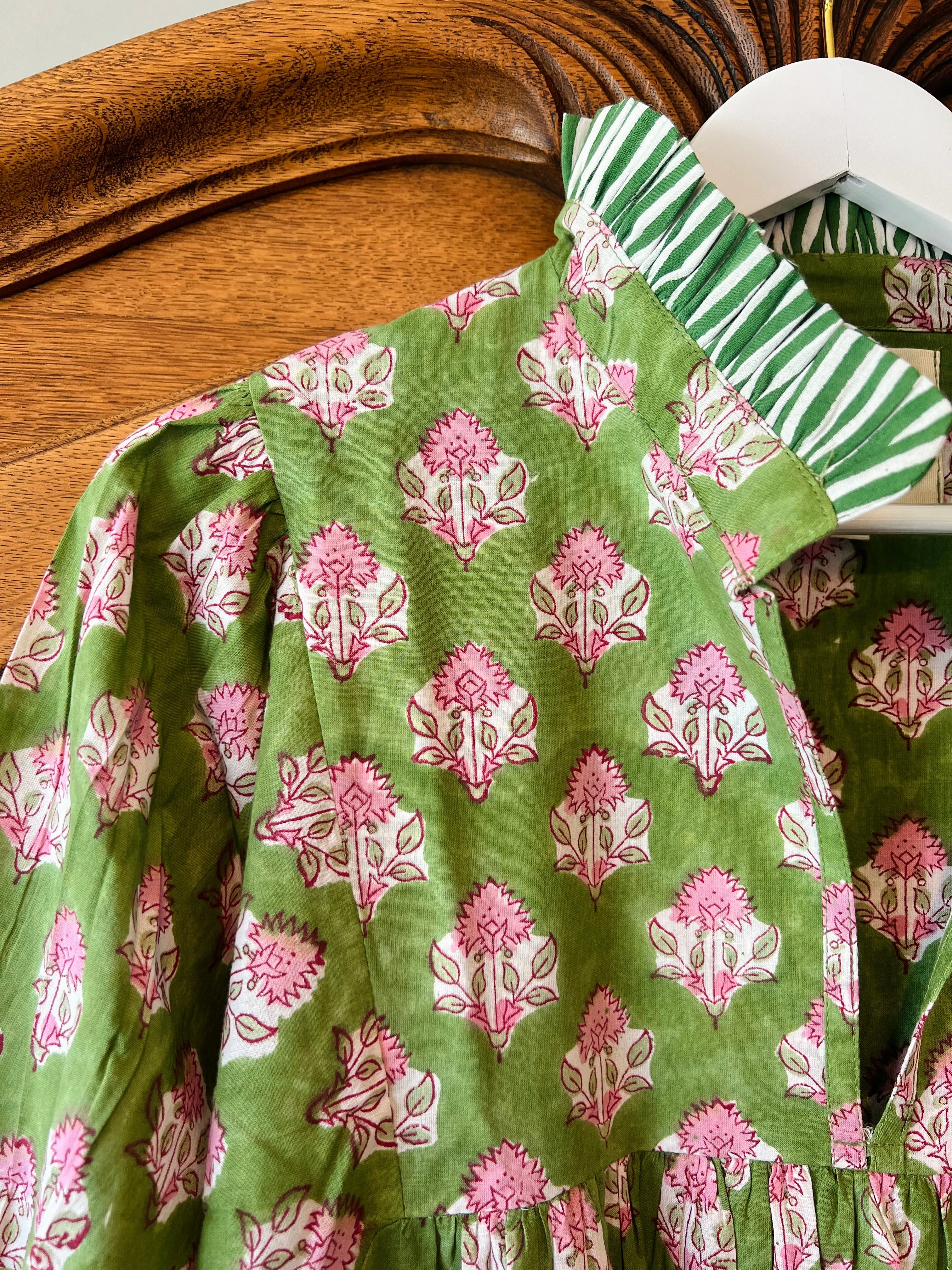 Lillie caftan maxi dress green block print