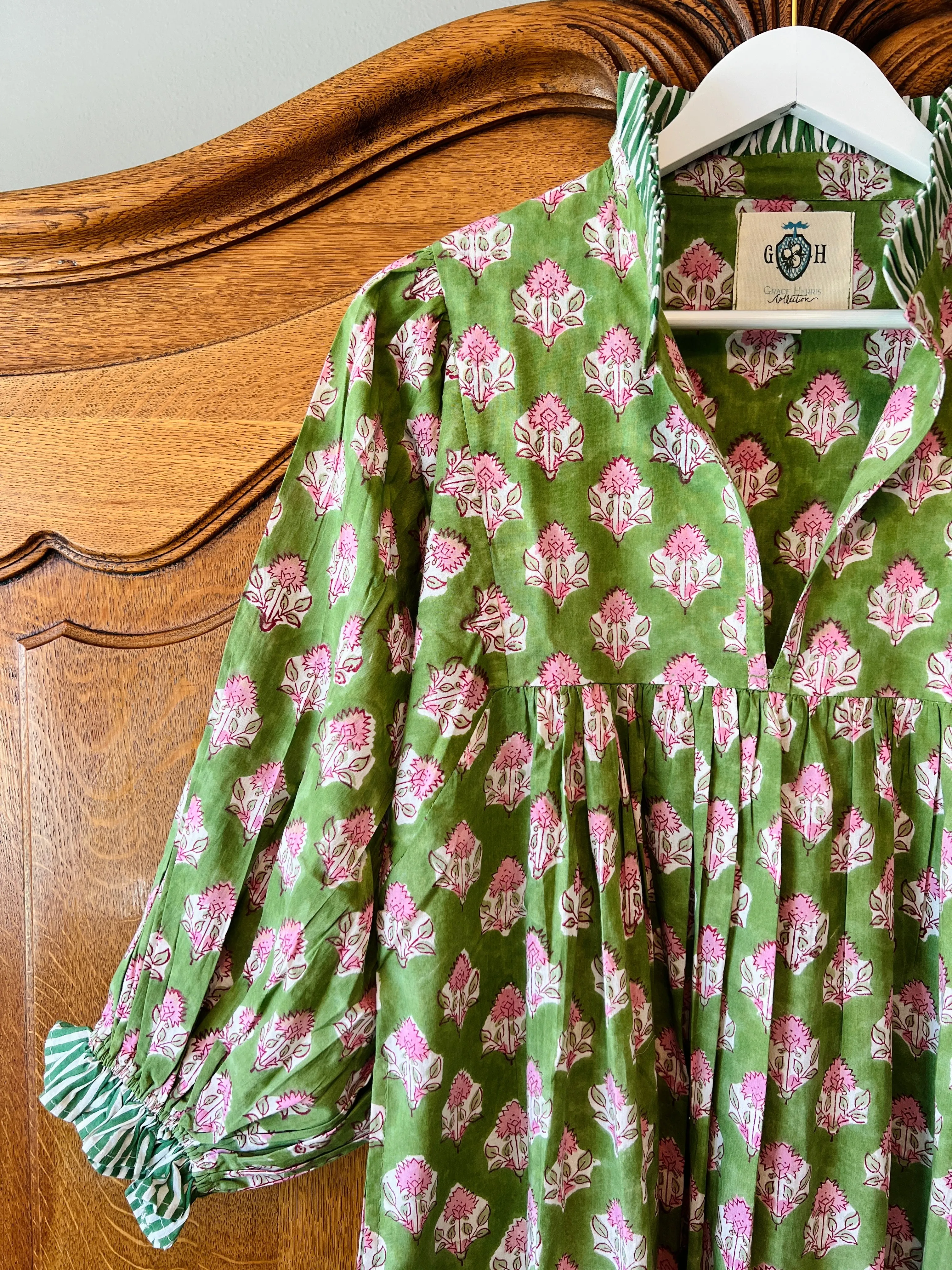 Lillie caftan maxi dress green block print