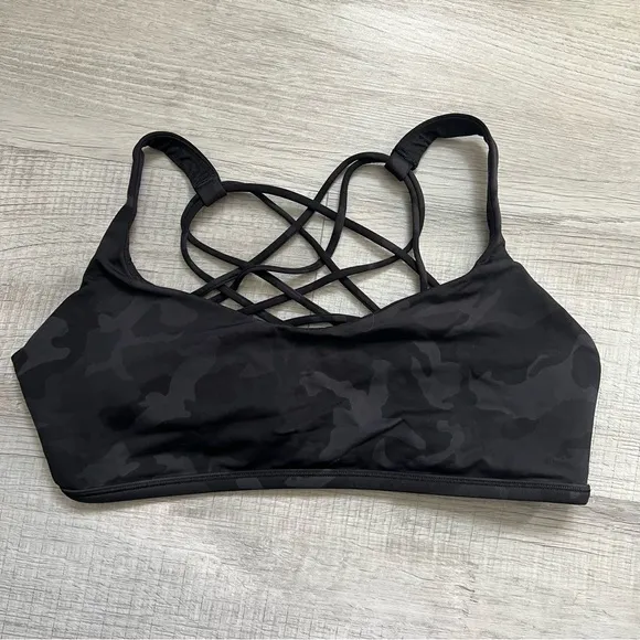 LULULEMON Free To Be Bra Wild Incognito Camo Multi Black Grey Size 10