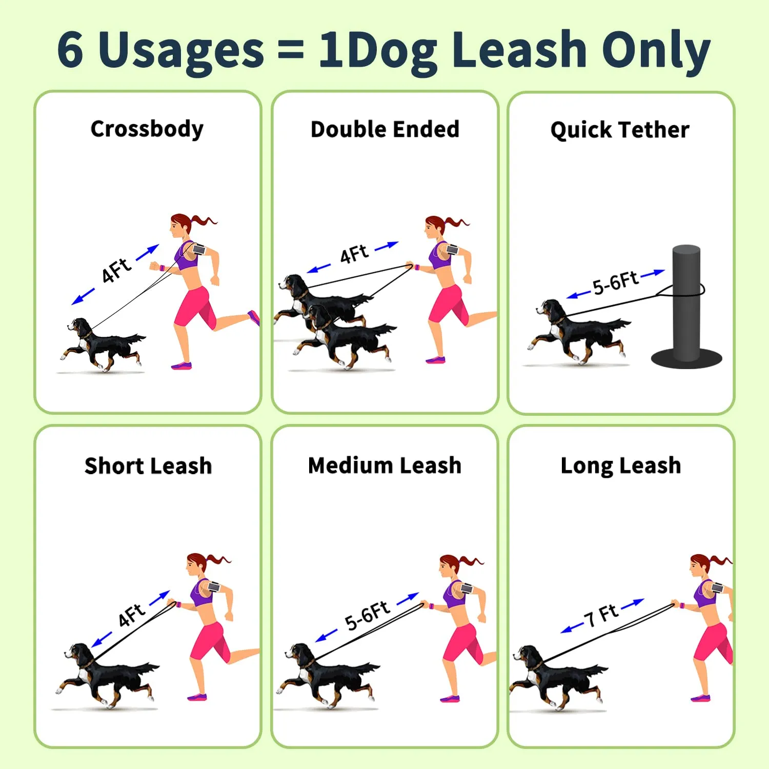 LWBMG 8ft Genuine Leather Dog Leash,  Hands Free Double Ended Dog Training Leash