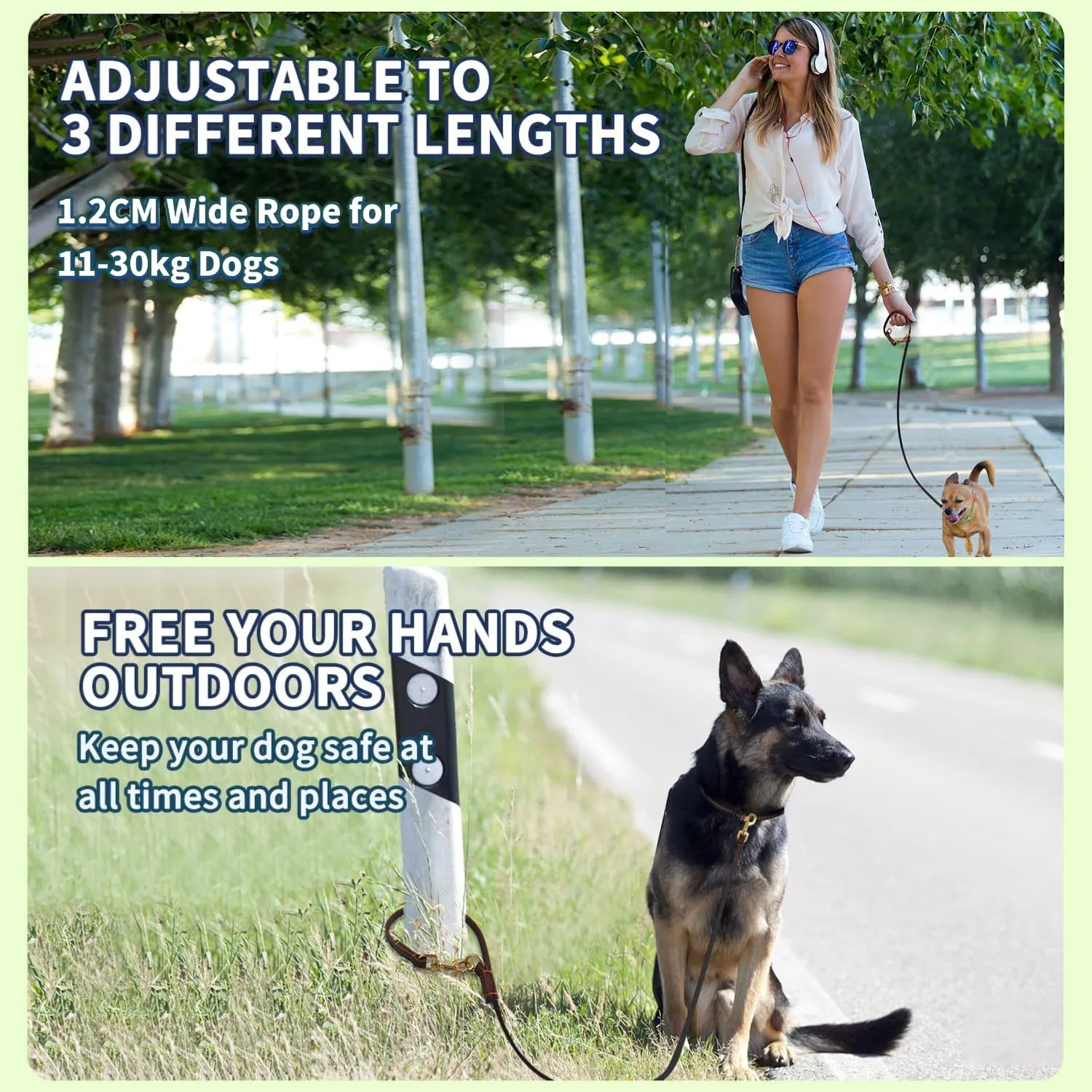 LWBMG 8ft Genuine Leather Dog Leash,  Hands Free Double Ended Dog Training Leash