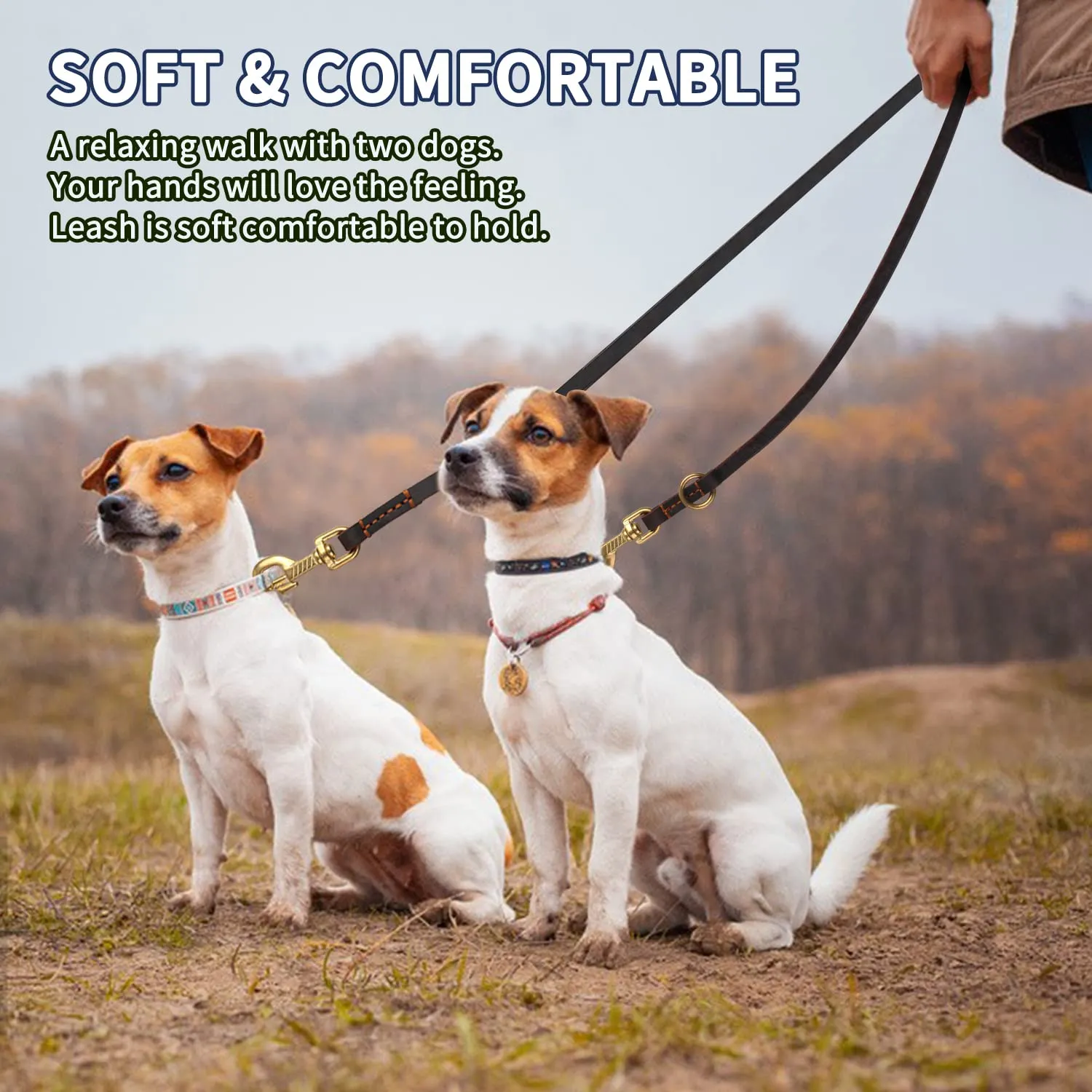 LWBMG 8ft Genuine Leather Dog Leash,  Hands Free Double Ended Dog Training Leash
