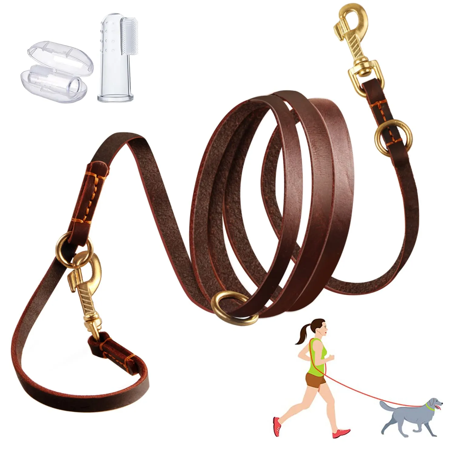 LWBMG 8ft Genuine Leather Dog Leash,  Hands Free Double Ended Dog Training Leash