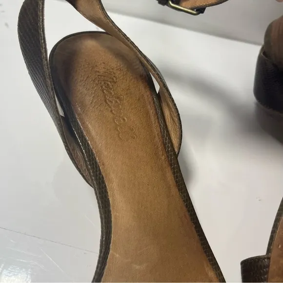 Madewell Women’s Alice Ankle Strap Mid Heel Open Toe Sandal Heel Python Size 8.5