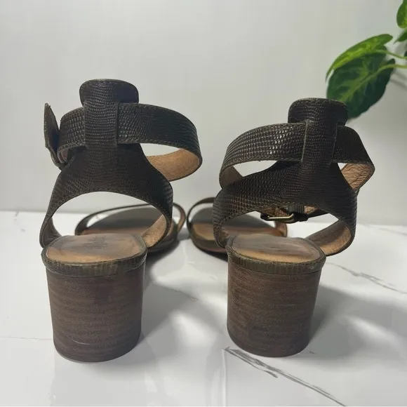 Madewell Women’s Alice Ankle Strap Mid Heel Open Toe Sandal Heel Python Size 8.5