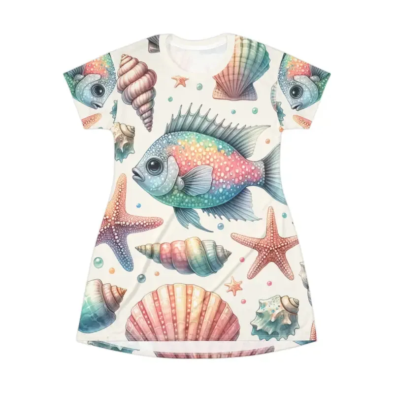 Marine Life Pattern Shirt Dress Bold and Vibrant