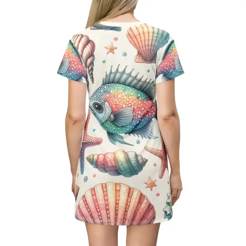 Marine Life Pattern Shirt Dress Bold and Vibrant