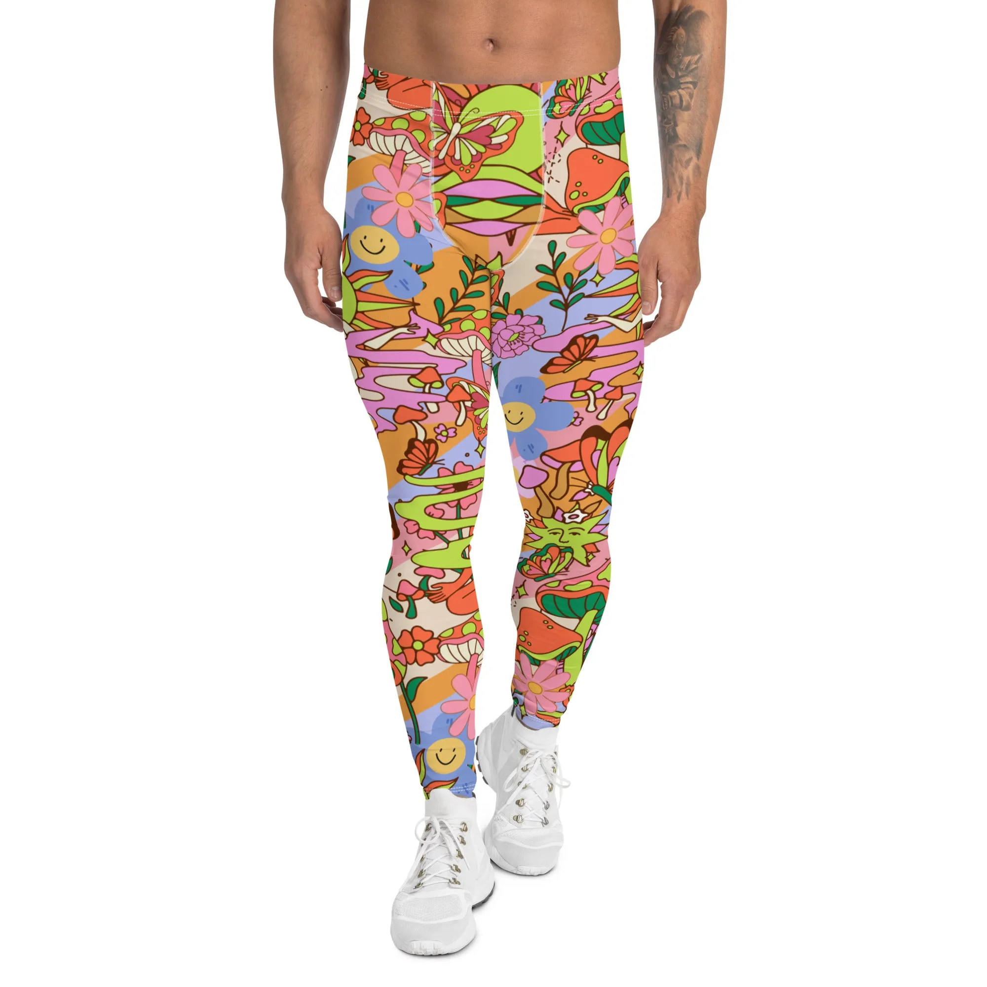 Mens Leggings, 70s Flower Power