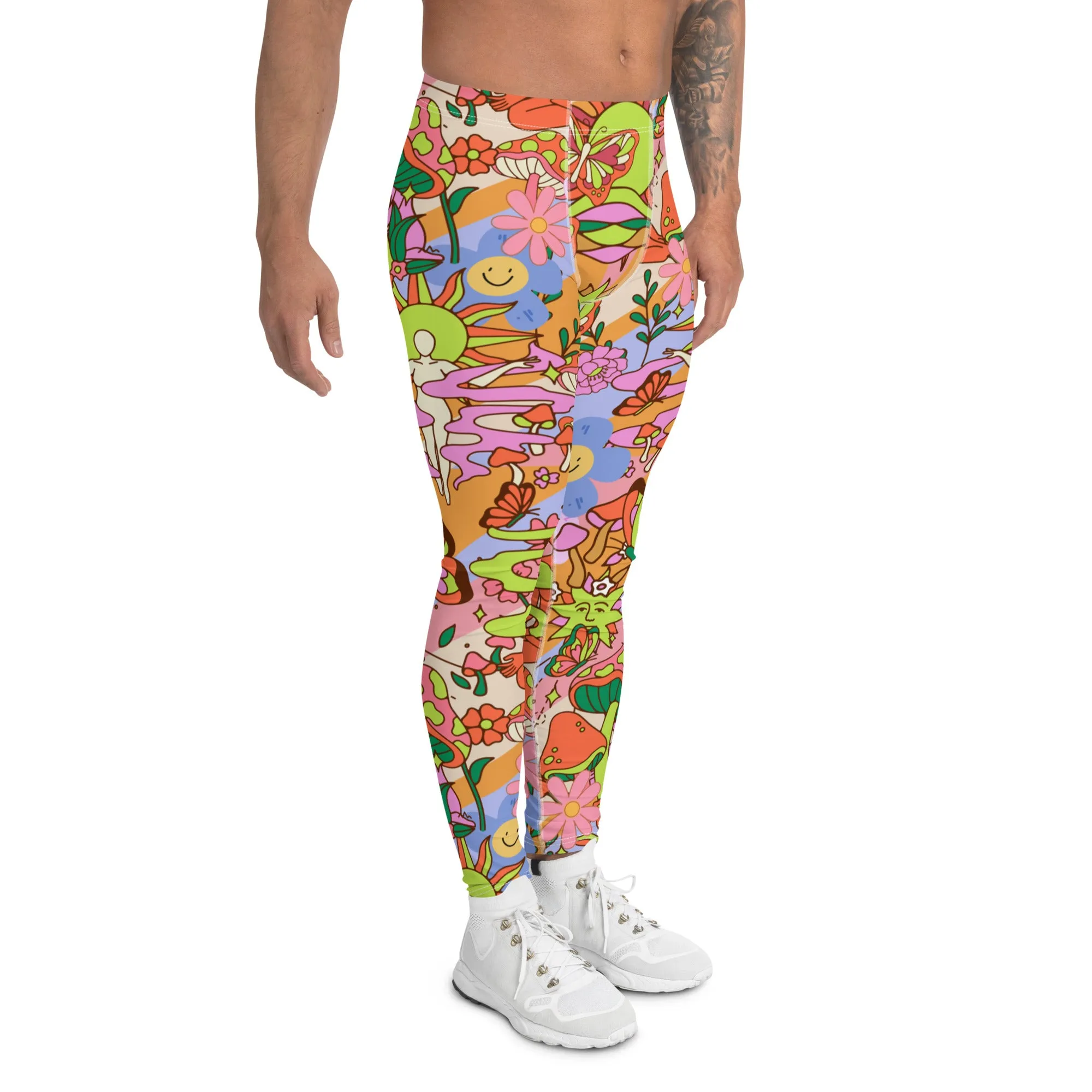 Mens Leggings, 70s Flower Power