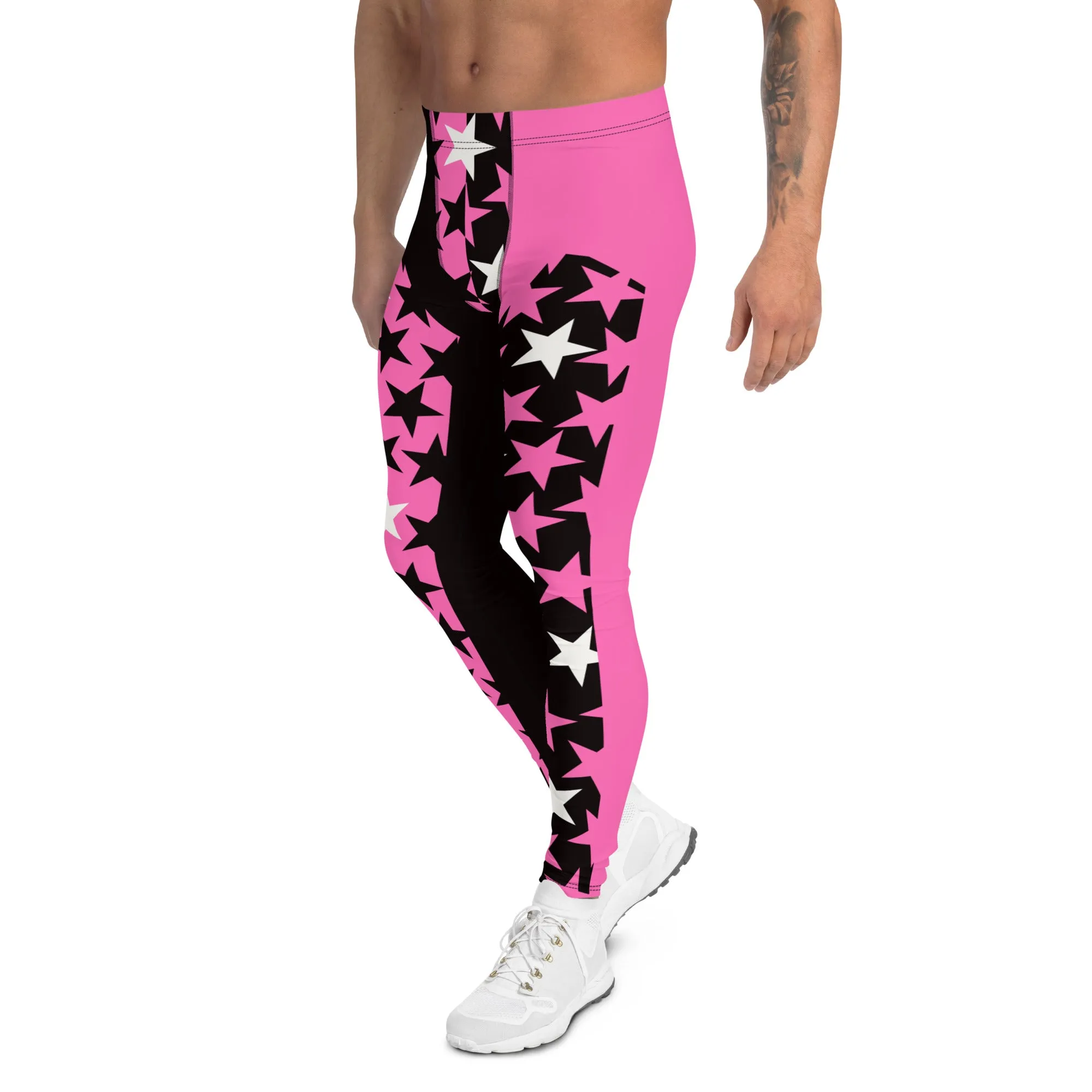 Mens Leggings, Hot Pink Stars