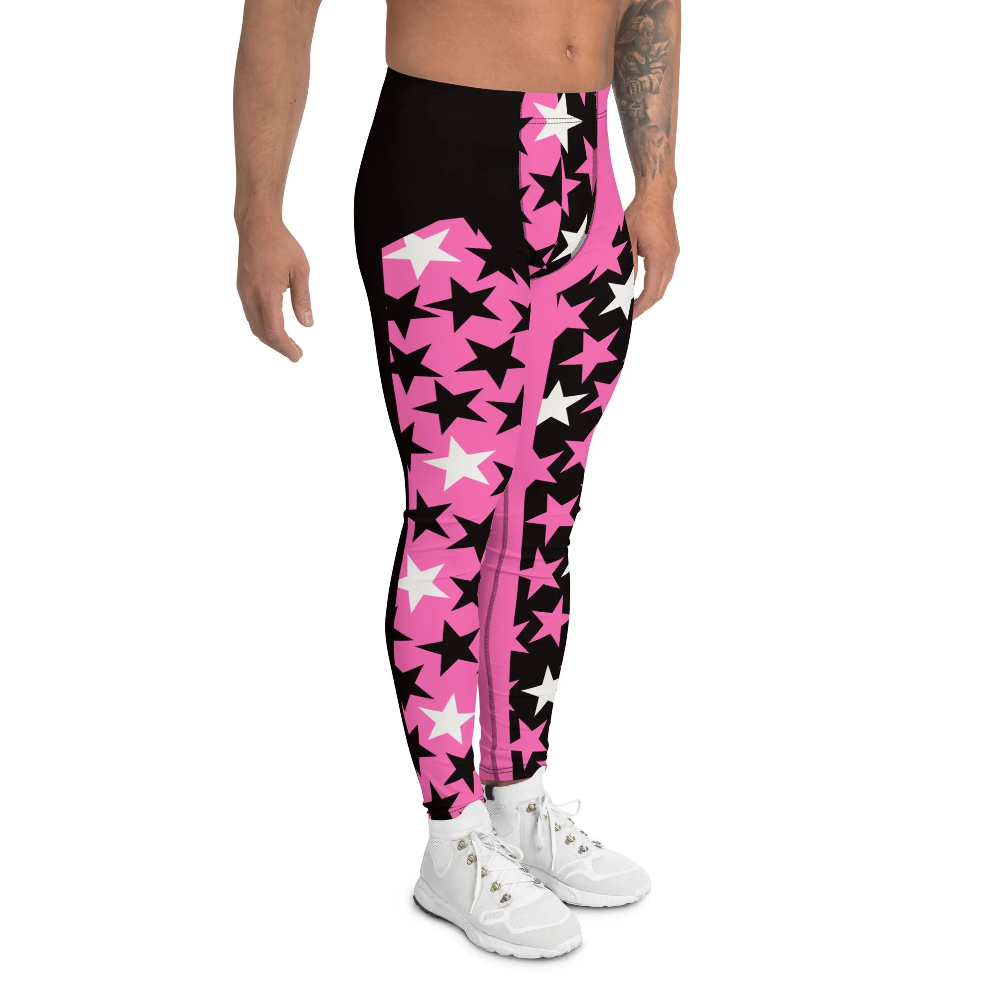 Mens Leggings, Hot Pink Stars