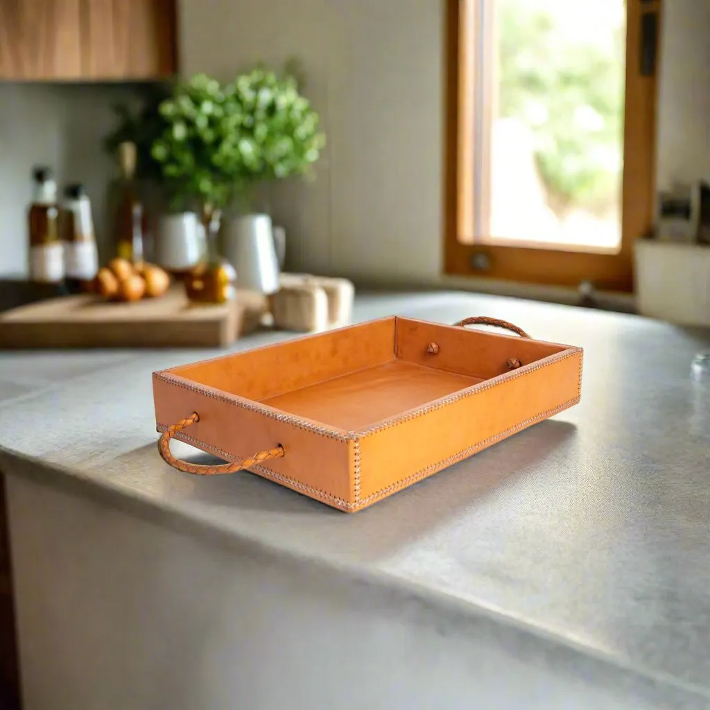 Mesa | Rectangle Ottoman Tray with Embroidered Handles