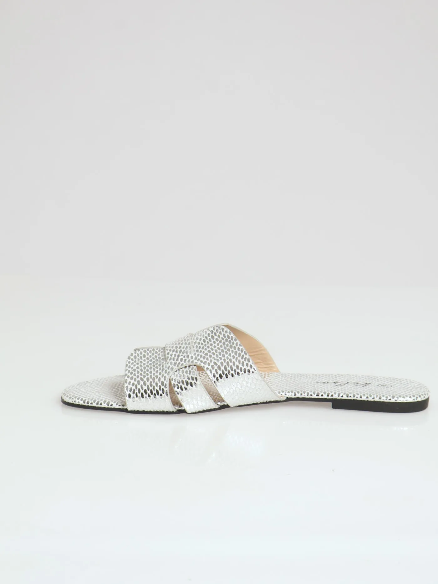 Metallic Snake Strappy Mule Sandal - Silver