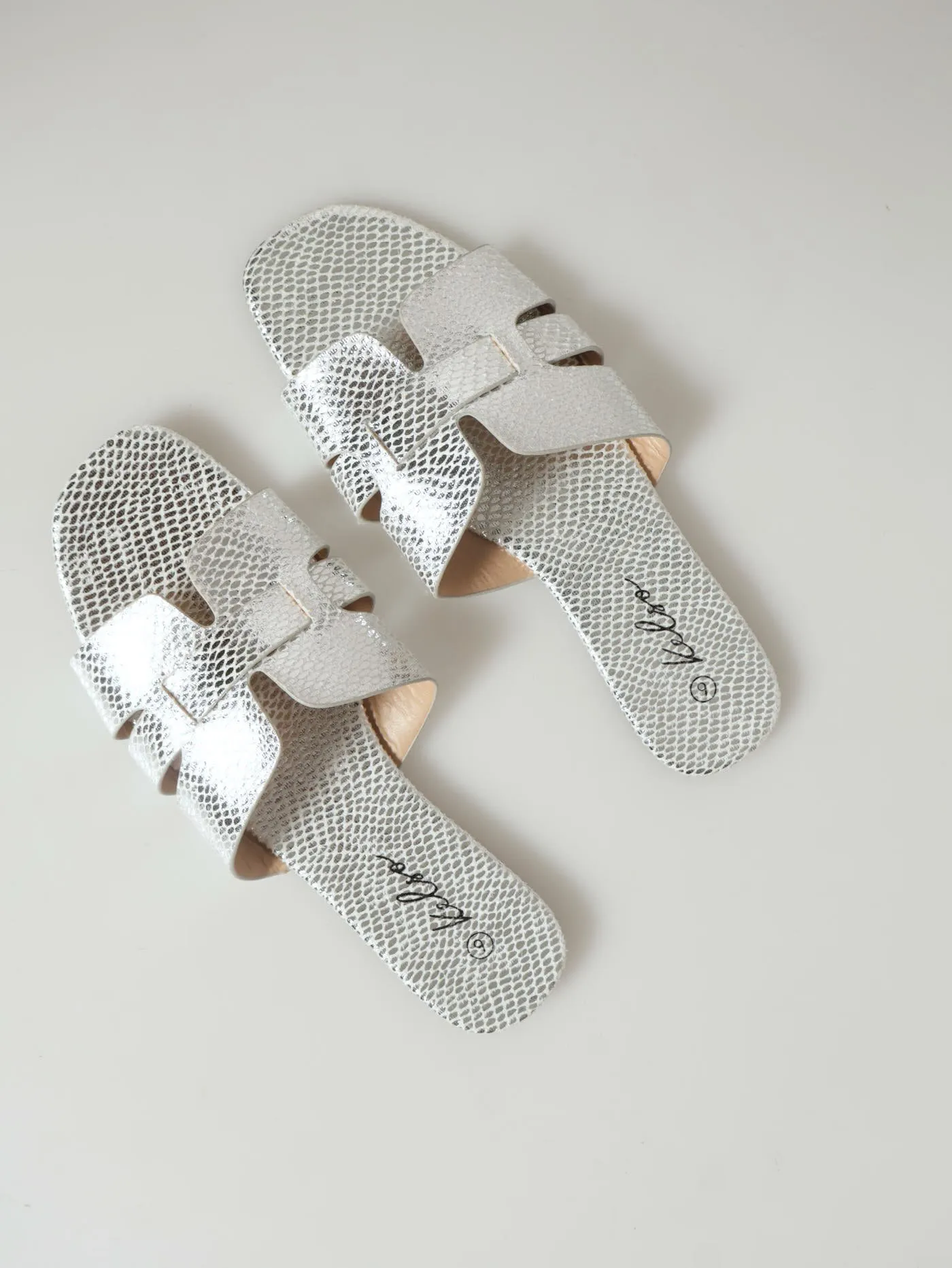 Metallic Snake Strappy Mule Sandal - Silver