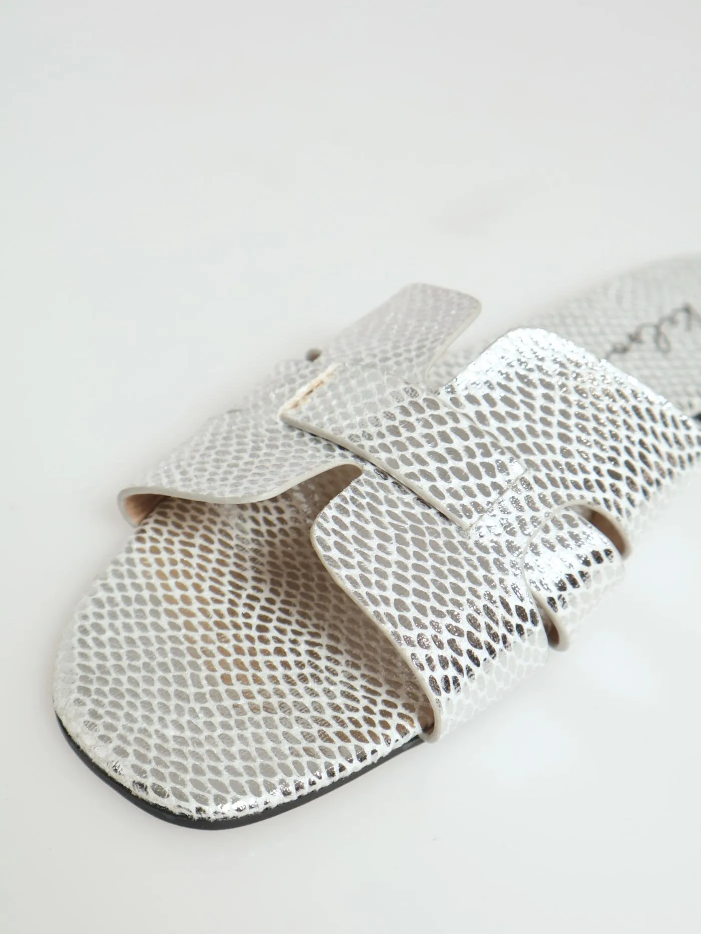 Metallic Snake Strappy Mule Sandal - Silver