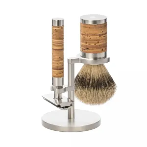 MÜHLE ROCCA 3 Pc. Shaving Set, Silvertip Badger / Safety Razor, Birch Bark & Stainless Steel