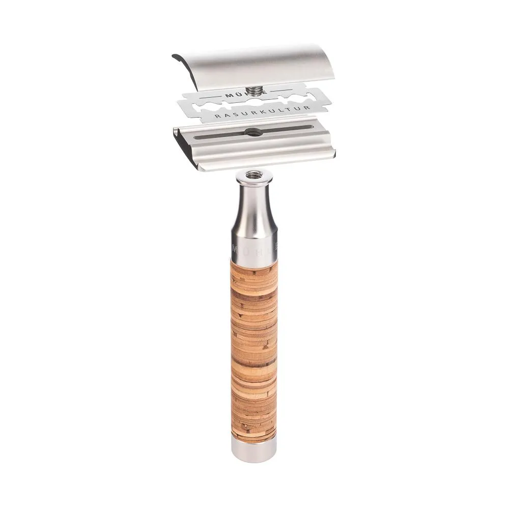 MÜHLE ROCCA 3 Pc. Shaving Set, Silvertip Badger / Safety Razor, Birch Bark & Stainless Steel
