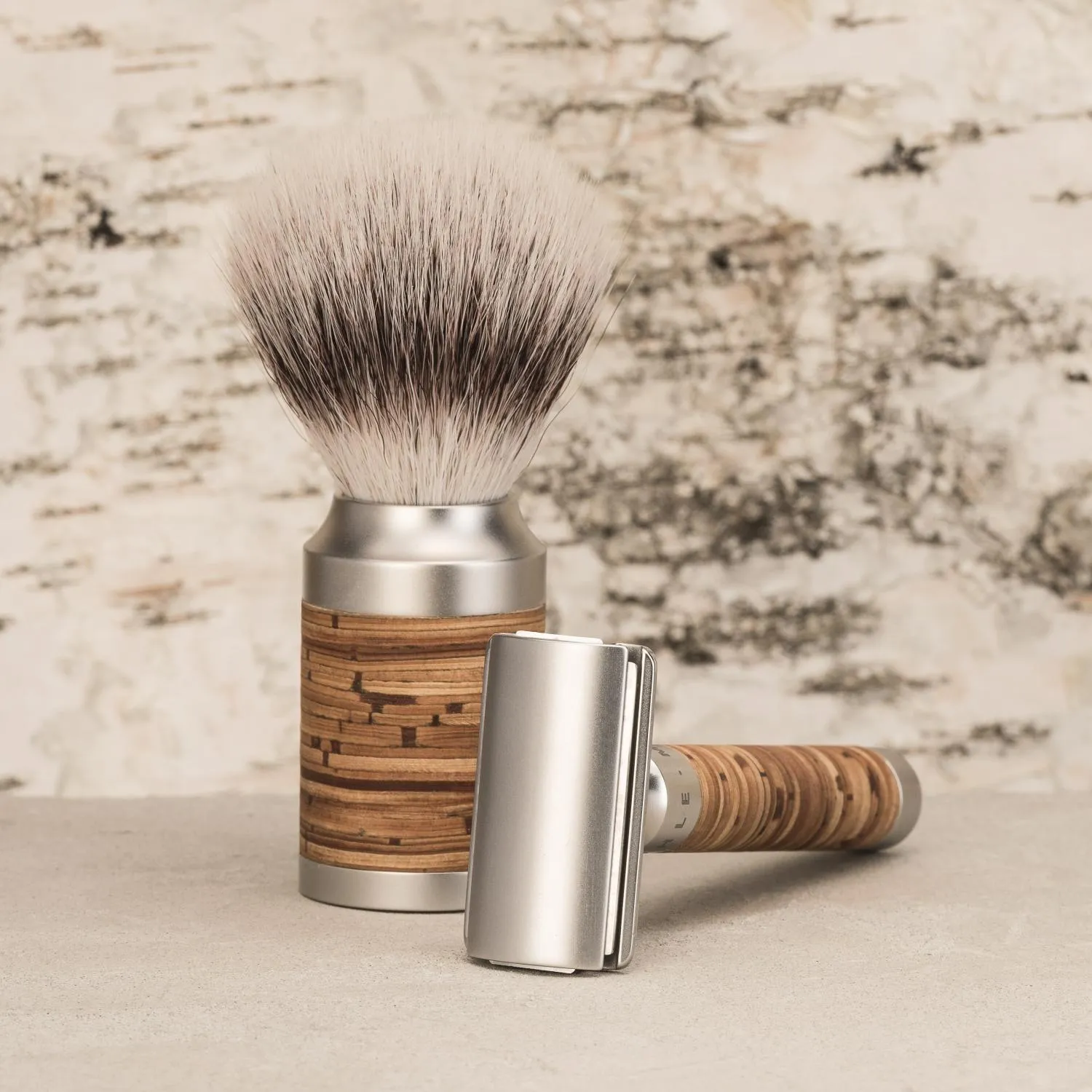 MÜHLE ROCCA 3 Pc. Shaving Set, Silvertip Badger / Safety Razor, Birch Bark & Stainless Steel