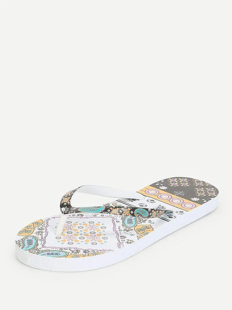 Mixed Print Flat Slippers